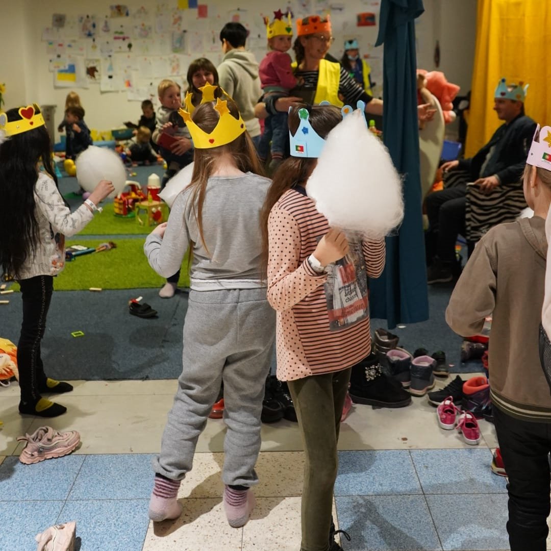 Children at the refugee center Purim party
