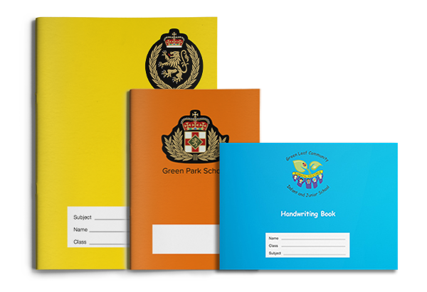 bespoke school exercise books in different sizes and colours