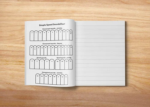 a bespoke exercise book with custom content on the inside cover and handwriting ruling