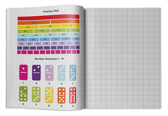 primary school maths exercise book with maths reference content