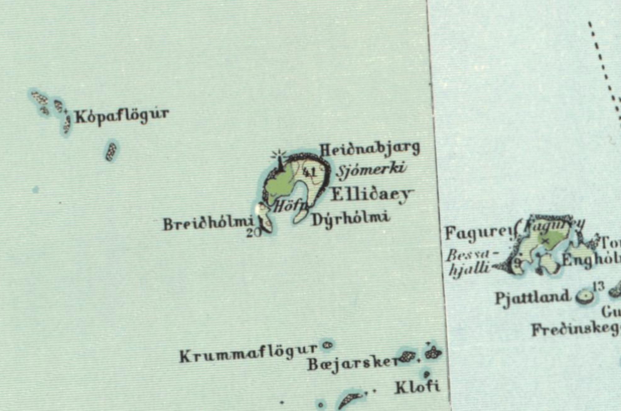 Map from 1916 showing Elliðaey