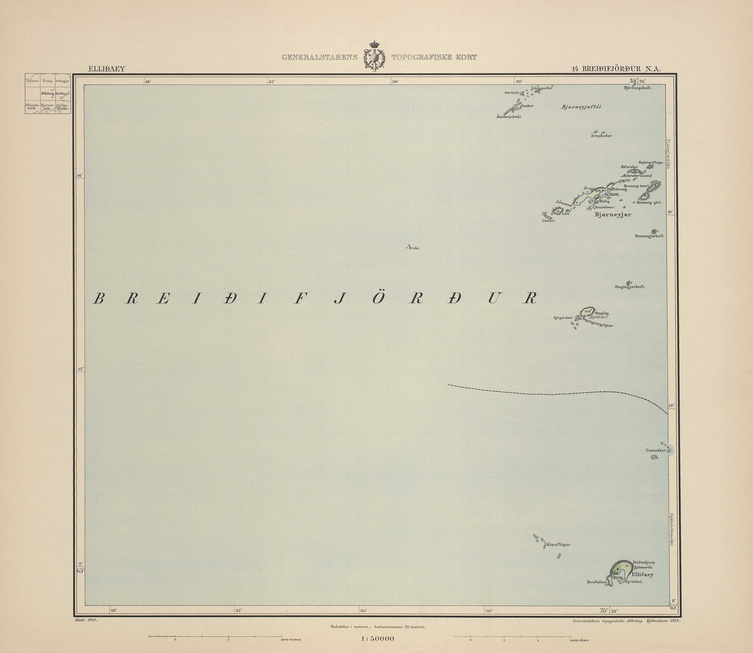 Map of Breiðafjörður, 1911