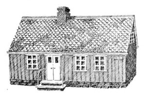 A drawing by Haukur Halldórsson of Dillonshús in 1957, made for Árbæjarsafn museum before the house was moved.