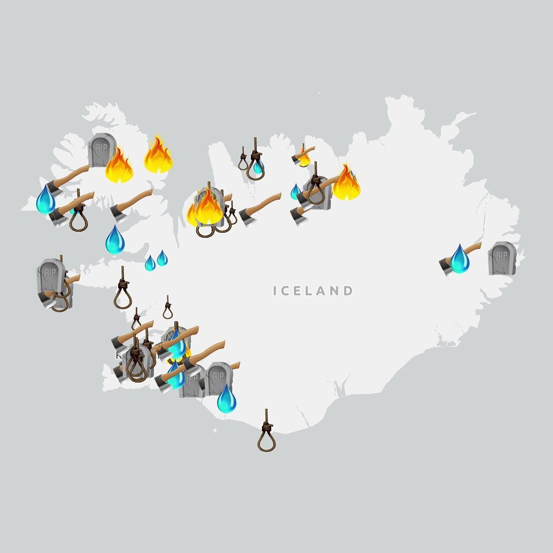 Cairns of the Condemned, or 'Dysjar hinna d&aelig;mdu', search for and collect data on those executed in Iceland from 1550 to 1830. On their site is a remarkable interactive map showing the names of 248 individuals known to be sentenced to death in I