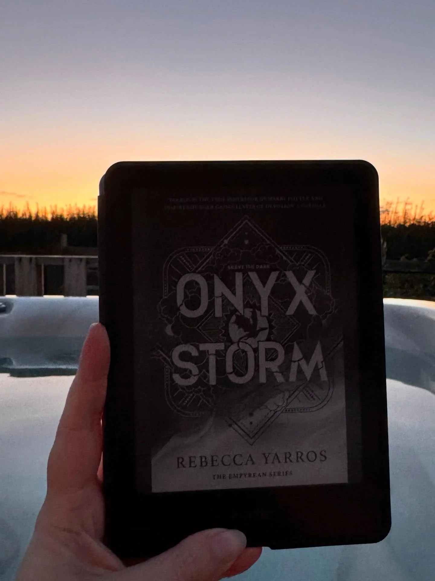 Sunset hot tub reading &hellip; it&rsquo;s a hard life 🌅 📖