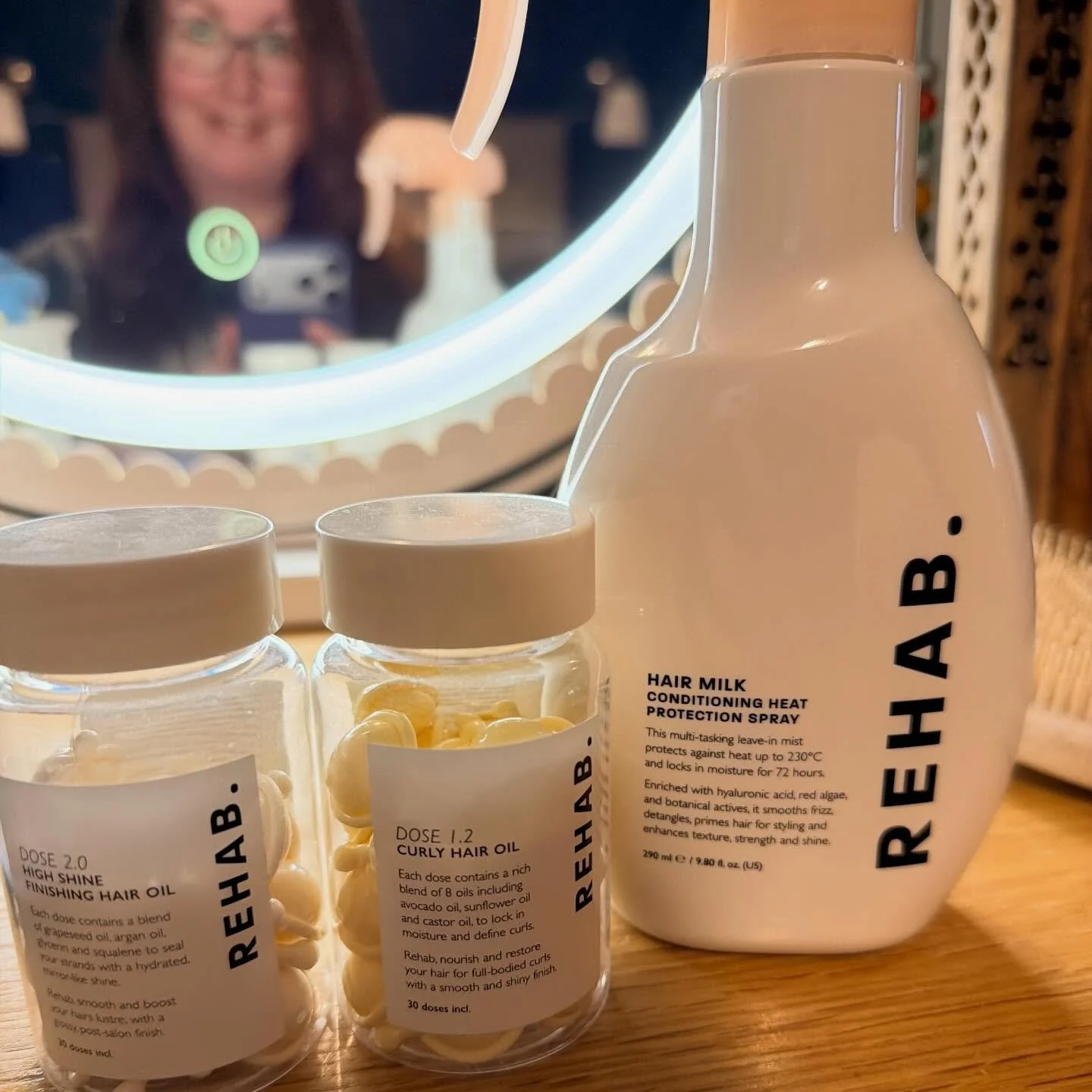 Recommend these hair care products from @rehabyourhair - they leave my hair really soft and smooth; I use the oil on the left when styling straight and the right one for curly days. The milk I use daily&hellip; and it all smells amazing! Also highly 