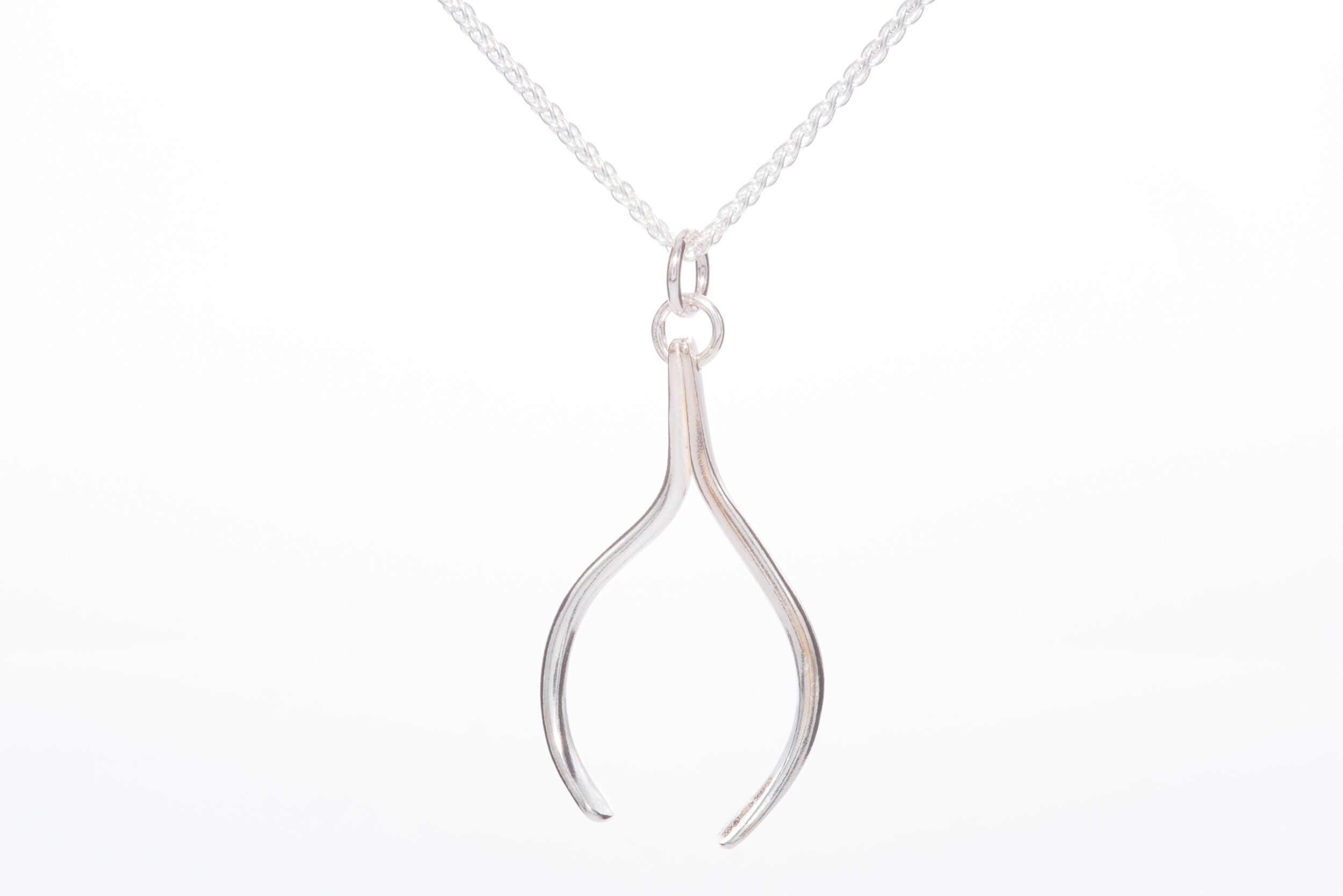 Sterling Silver Rose Gold Wishbone Pendant Necklace 18 inch