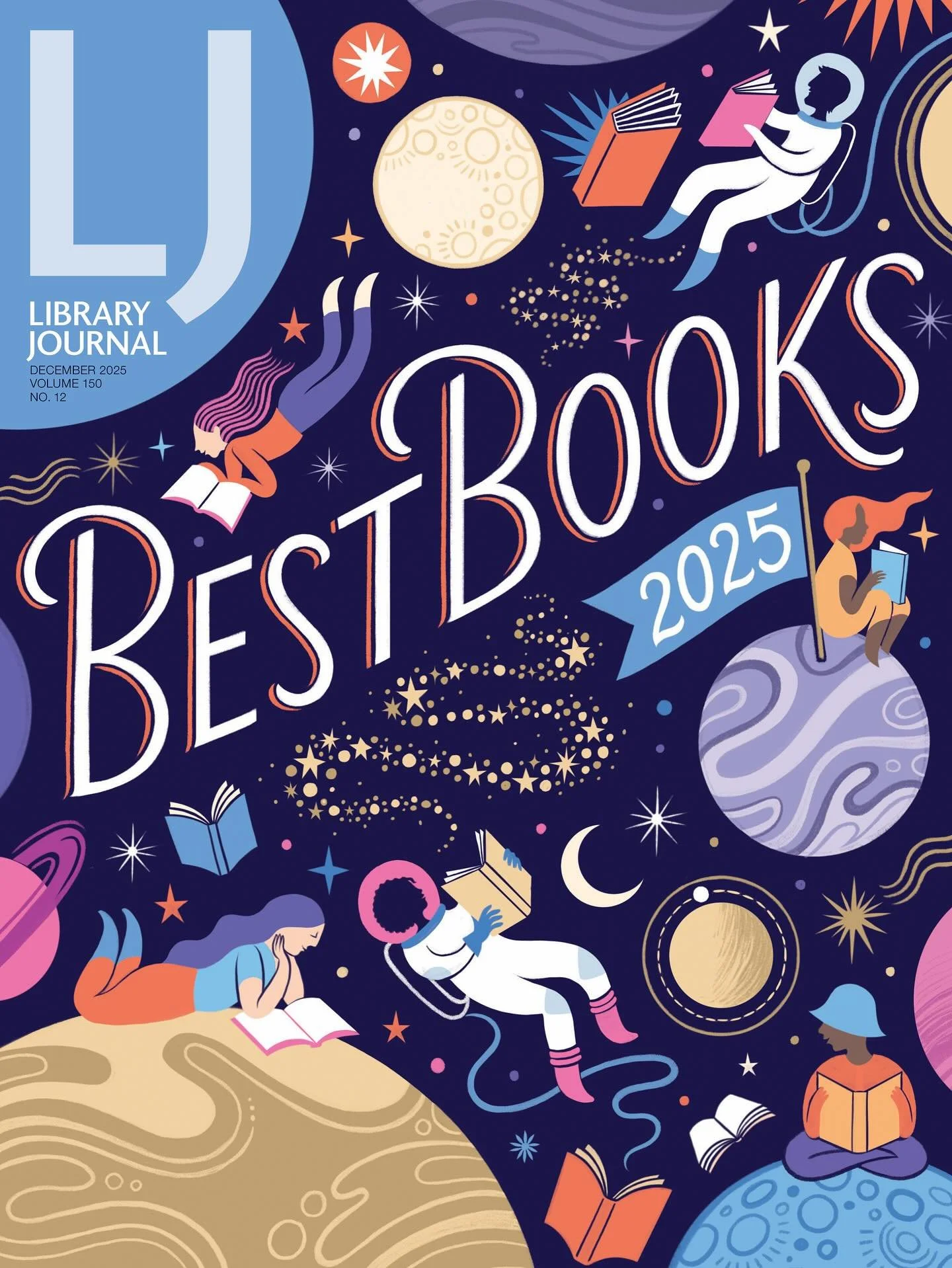 Before I give in and go fully festive, here is a new magazine cover I just did for @library_journal this month. The theme was book &lsquo;stars&rsquo; as the article was a celebration of the best books of the year so I decided to go for the entire ga