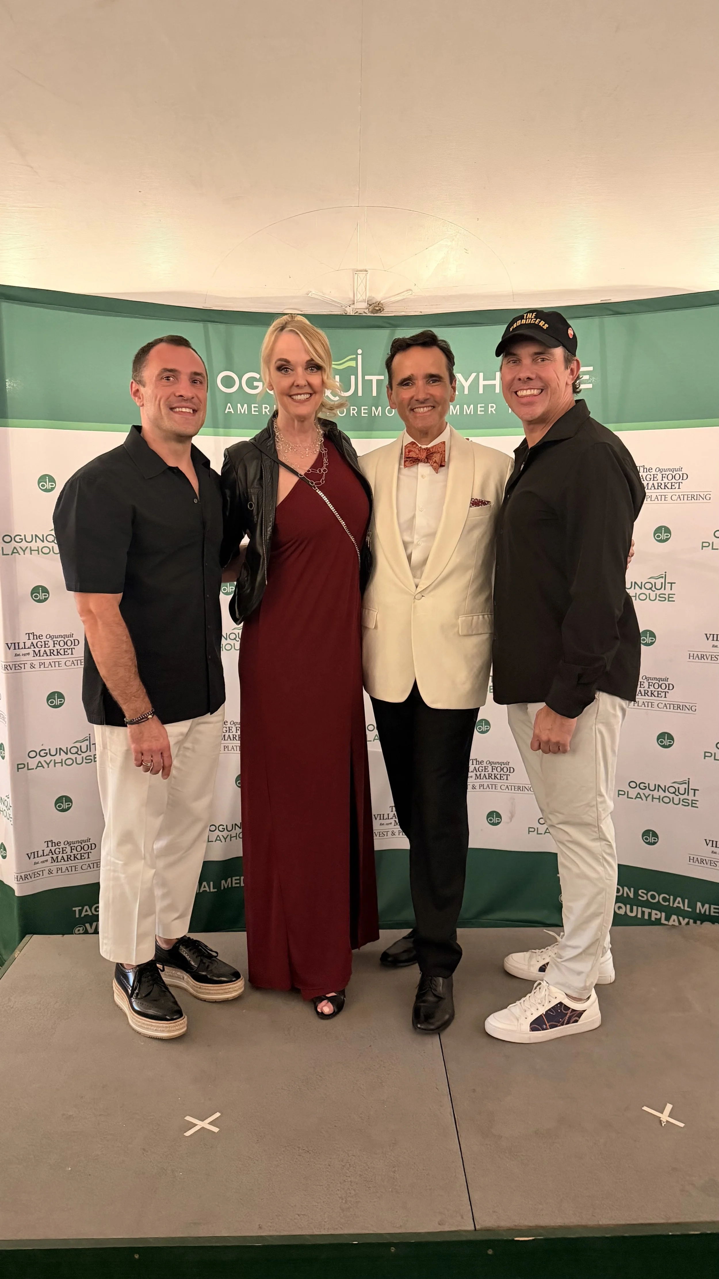 Jesse with Brad Kenney (Artistic Director, Ogunquit Playhouse), James Gray (Director), and Angie Schworer (Associate Director/Choreographer) at opening night of The Producers 