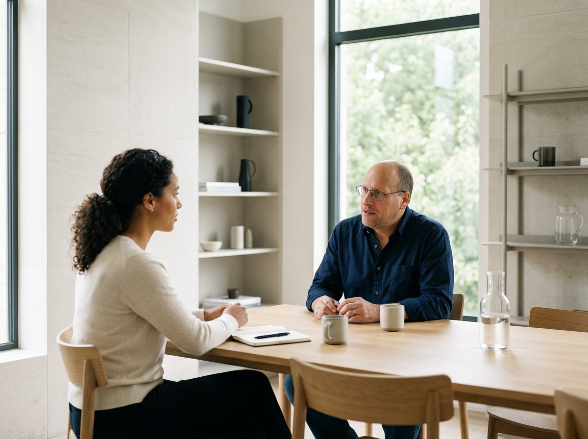 Paul Lucas meeting with a client to help with her relationship issues
