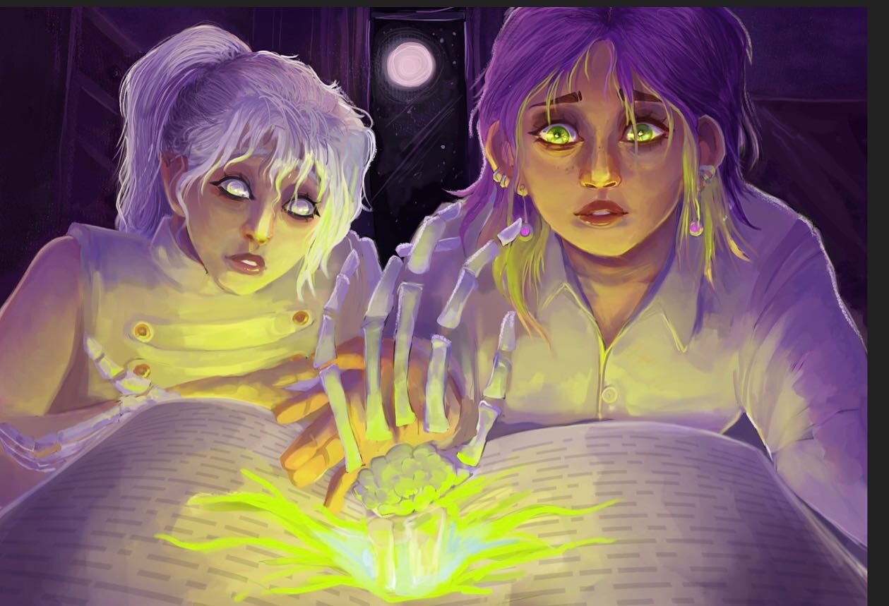 Designing characters is more than simply making a character. Characters have stories and live in environments. This fantastic digital illustration is by 11th grade student Sofie! She has so many fabulous characters and now we are placing them into il
