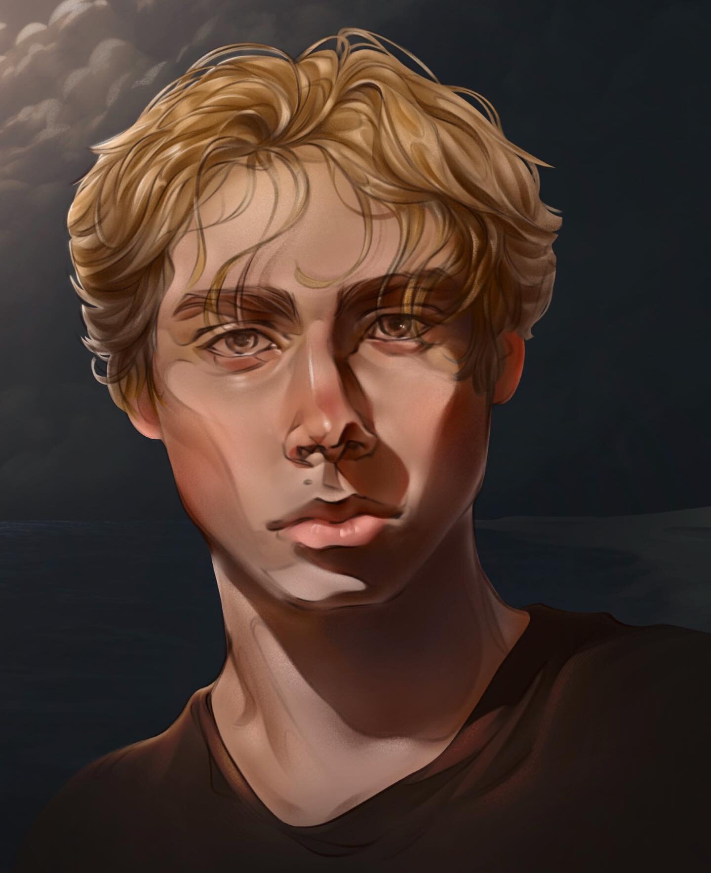 Stunning portrait by 10th grade student Arjun! This fabulous portrait is digital and he did not trace a photograph but rather digitally painted his interpretation of his friend. Wonderful glow to the light! I cannot stress enough the importance of li