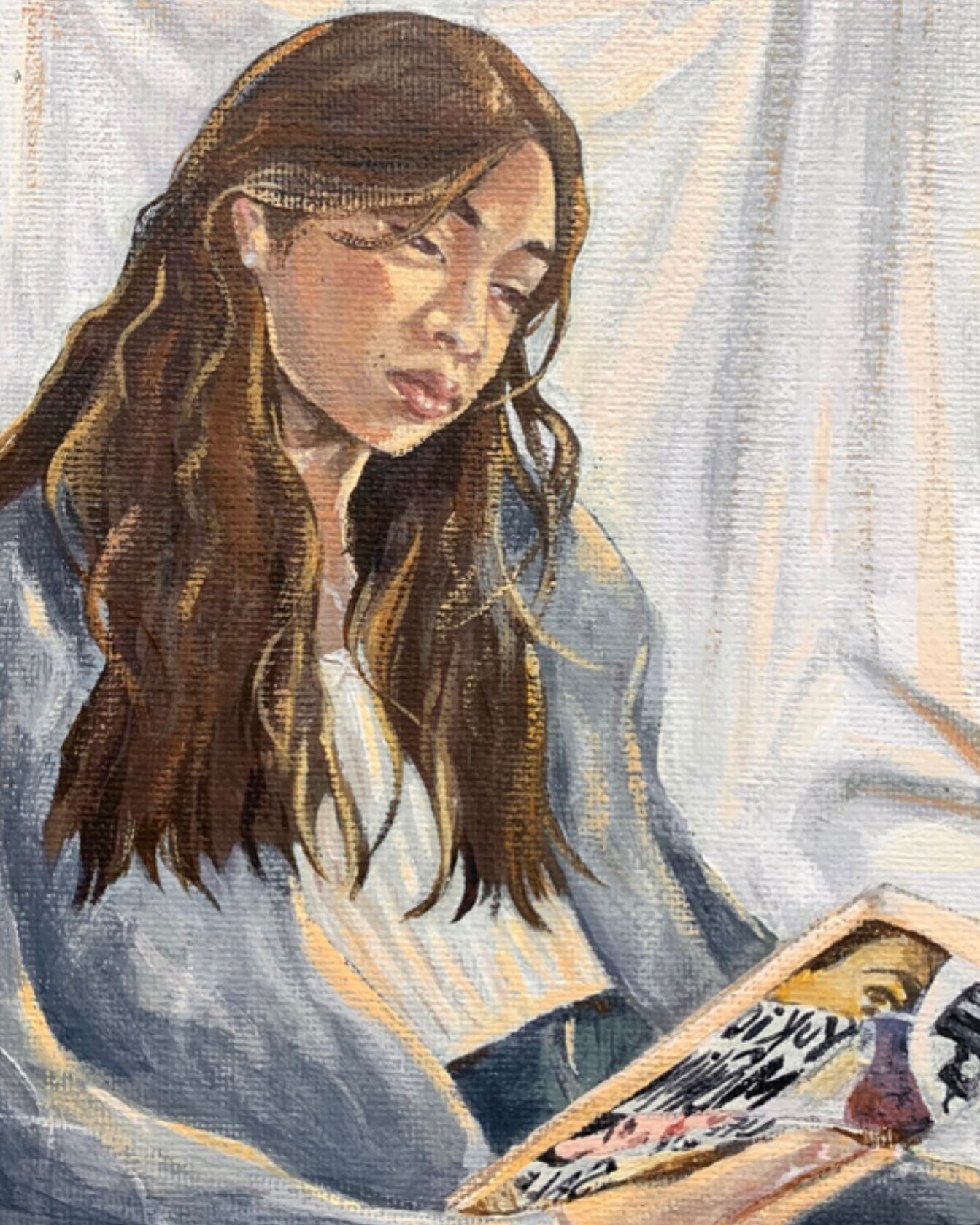 Beautiful self portrait study by 11th grade student Olivia @peachiiih 💕 We&rsquo;ve been working on how light impacts a form when you&rsquo;re painting or drawing. Understanding light and it&rsquo;s impact on objects is so key in developing dimensio