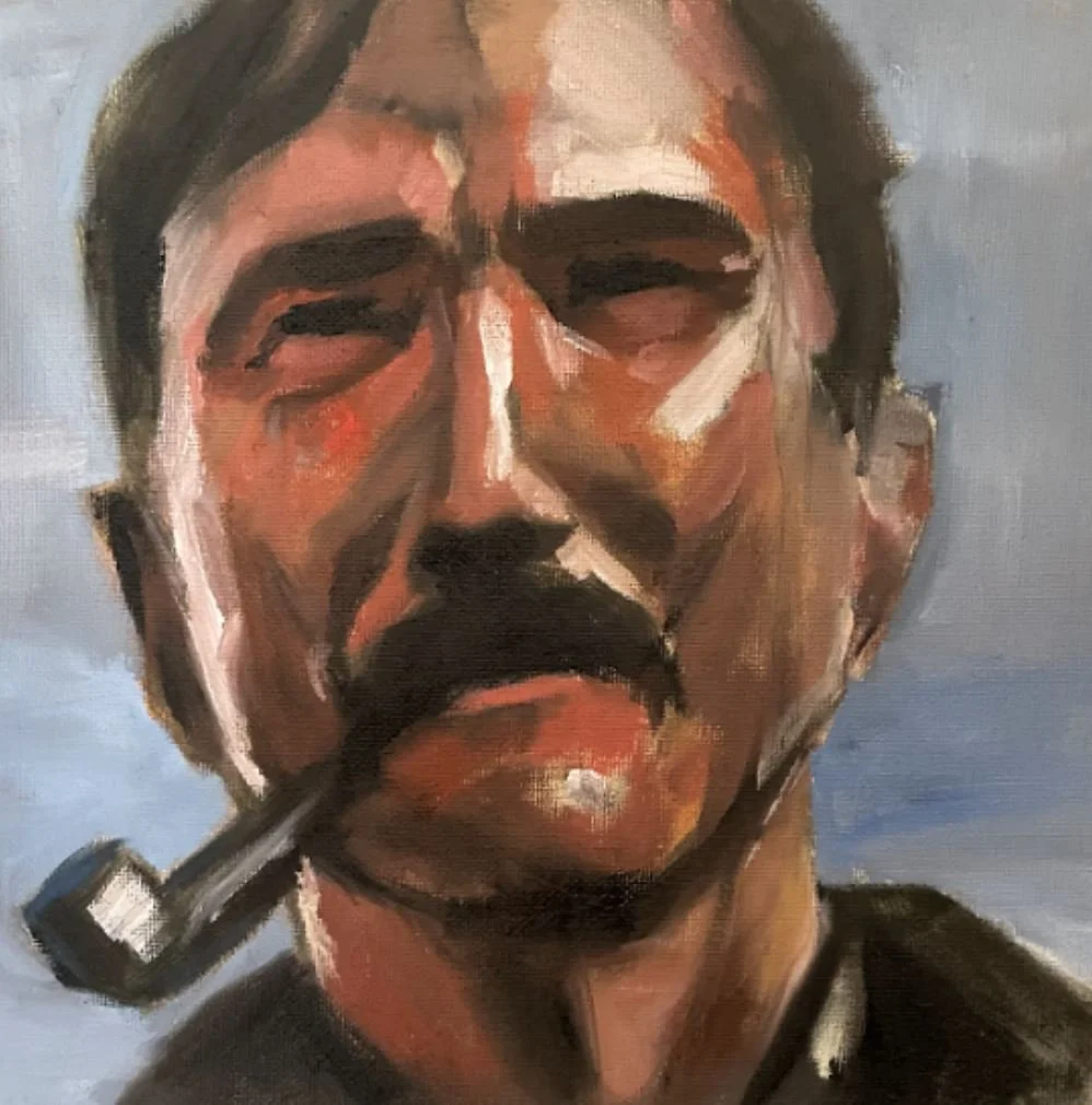 Reese&rsquo;s photo study of Daniel Day-Lewis in There Will Be Blood focuses on capturing the form and planes of the face through loose, energetic brushstrokes. With careful attention to color and lighting, the oil painting is full of rhythm and serv