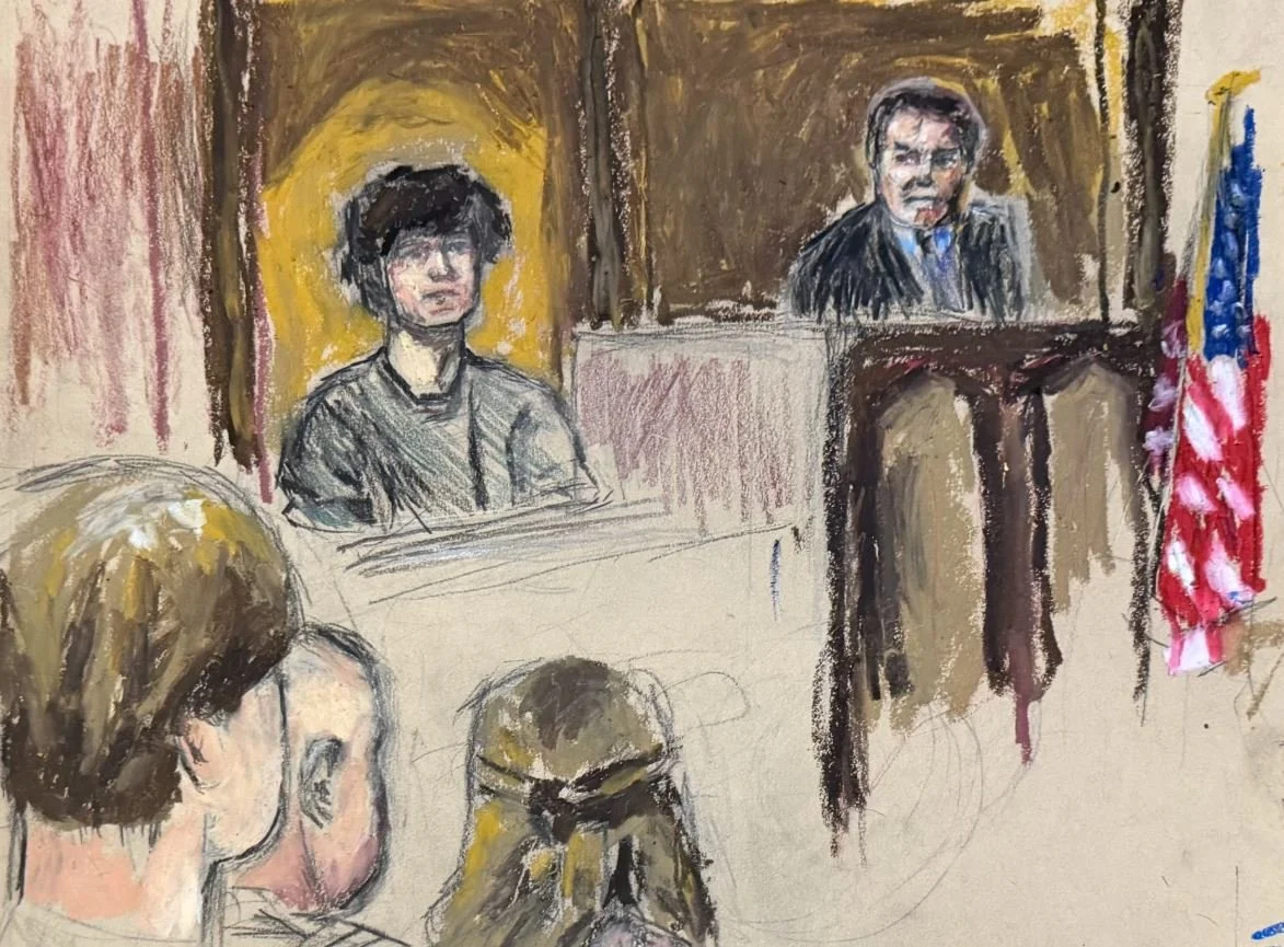 In Declan Vs Peers, Declan explores the feeling of being constantly scrutinized and judged. Inspired by courtroom sketch artists, he studied their expressive line work and compositional strategies to recreate the charged atmosphere of a trial setting