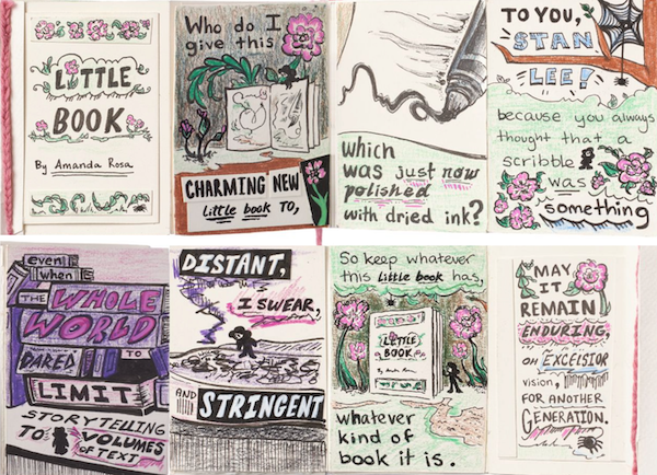 Hand-illustrated "Little Book" pages by ARTriculate student Amanda Rosa, part of the portfolio she submitted to study Latin, art, and neuropsychology at Brown University.