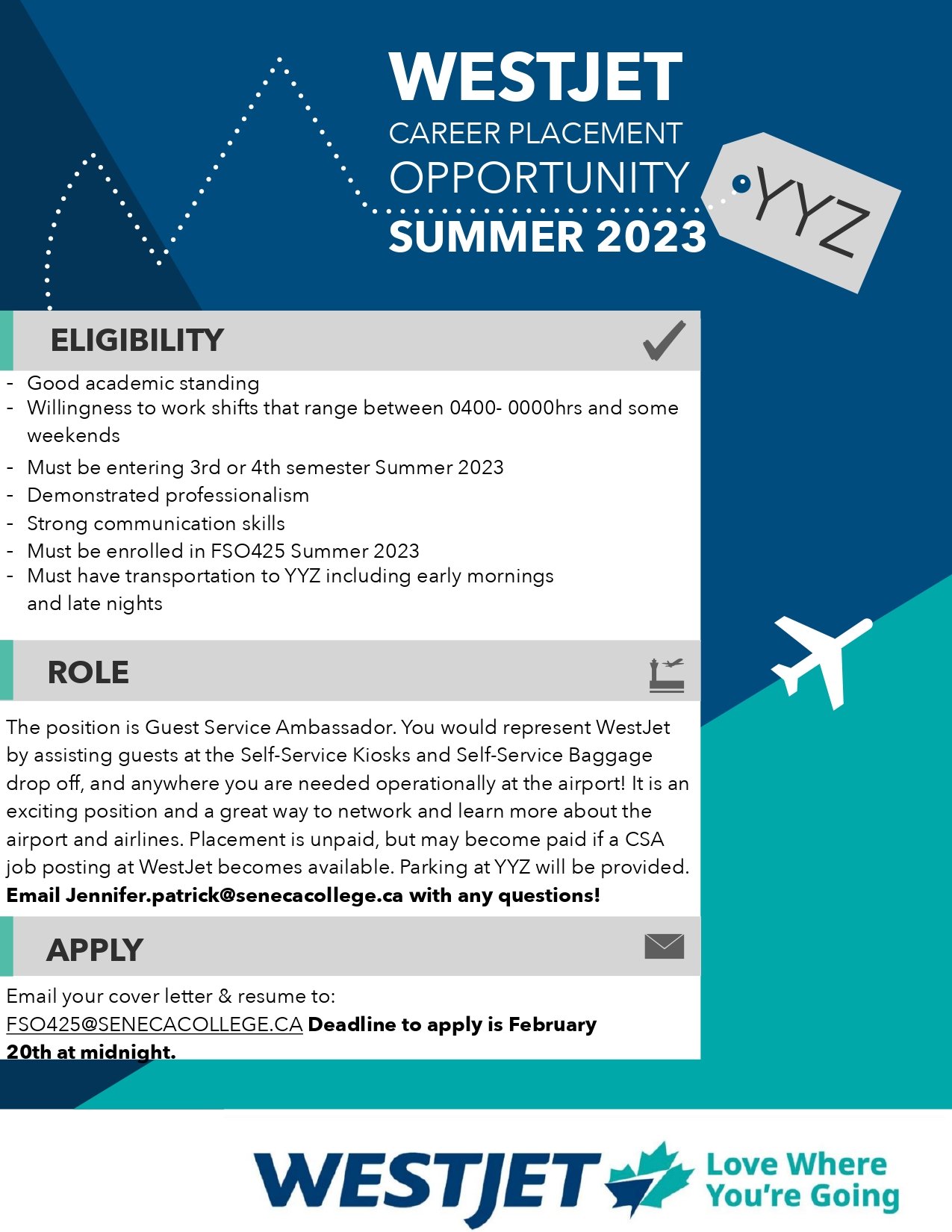 westjet-career-placement-guest-service-ambassador-seneca-flight