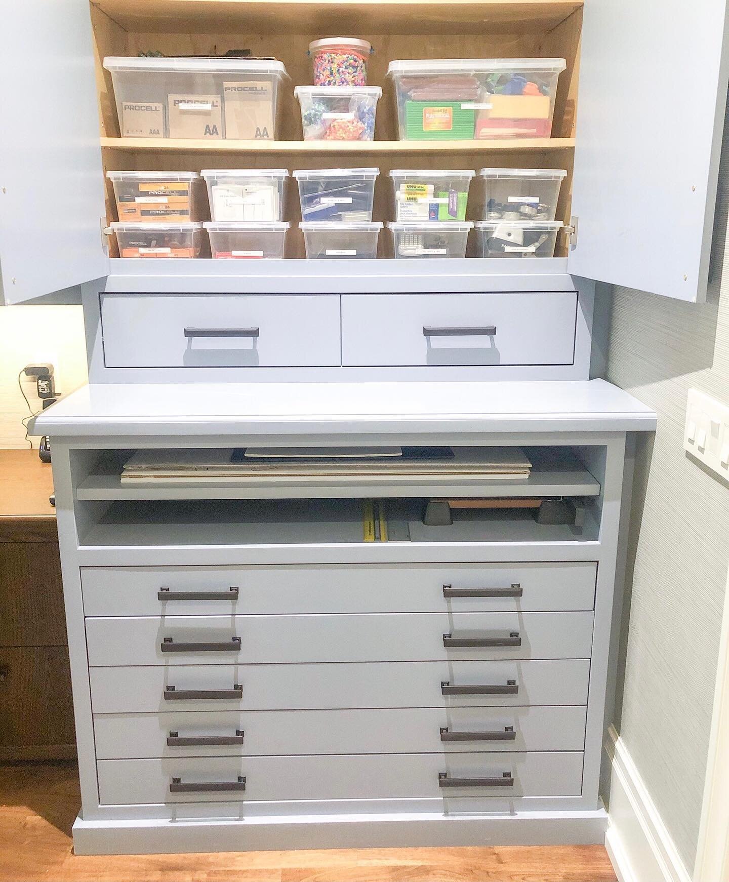 A little categorizing + containment transformed the inside of our clients cabinet to their very own mini Staples! 
.
.
Contain, contain, contain! We can&rsquo;t stress this organizing system enough. If you want to start creating some order in your ho