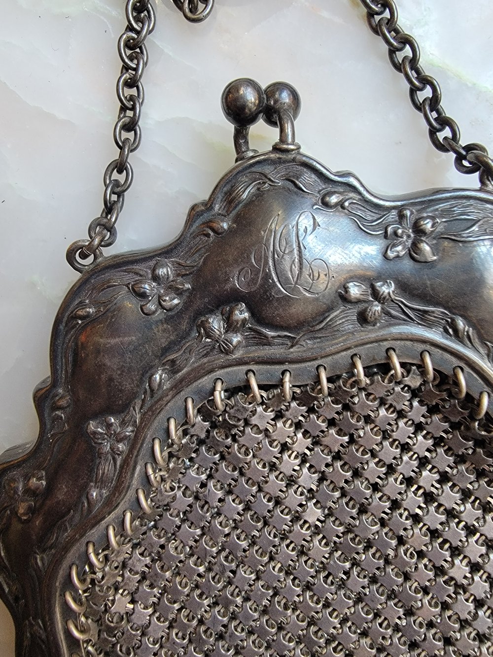Antique sterling silver mesh purse best sale