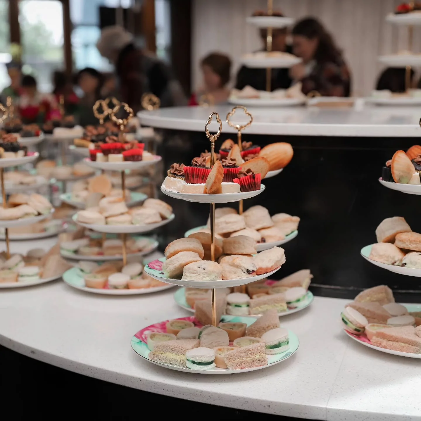 Afternoon tea served on three tier stands for large parties! 
#afternoonteacateringvancouver #afternoonteavancouver #afternoonteasurreybc #highteacatering #highteacateringvancouver #highteavancouver