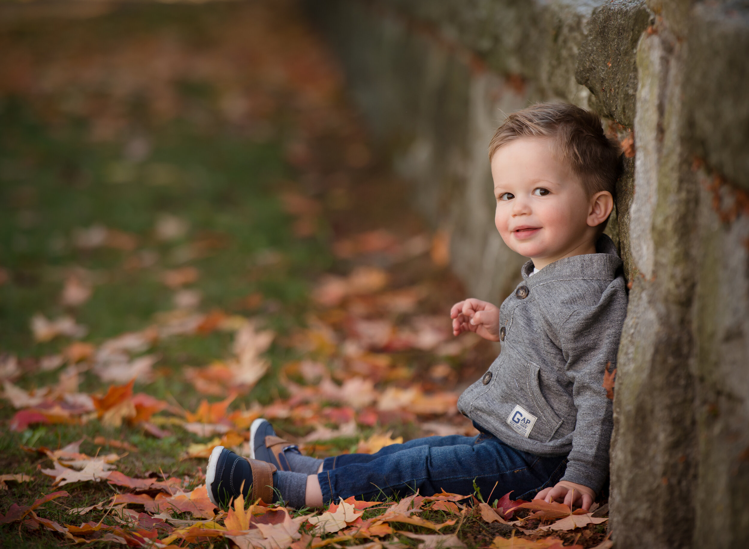 Young Boy in Fall Leaves