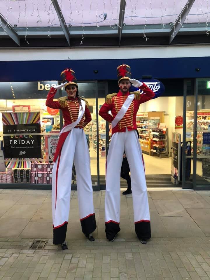 Nutcracker stilt walkers at event