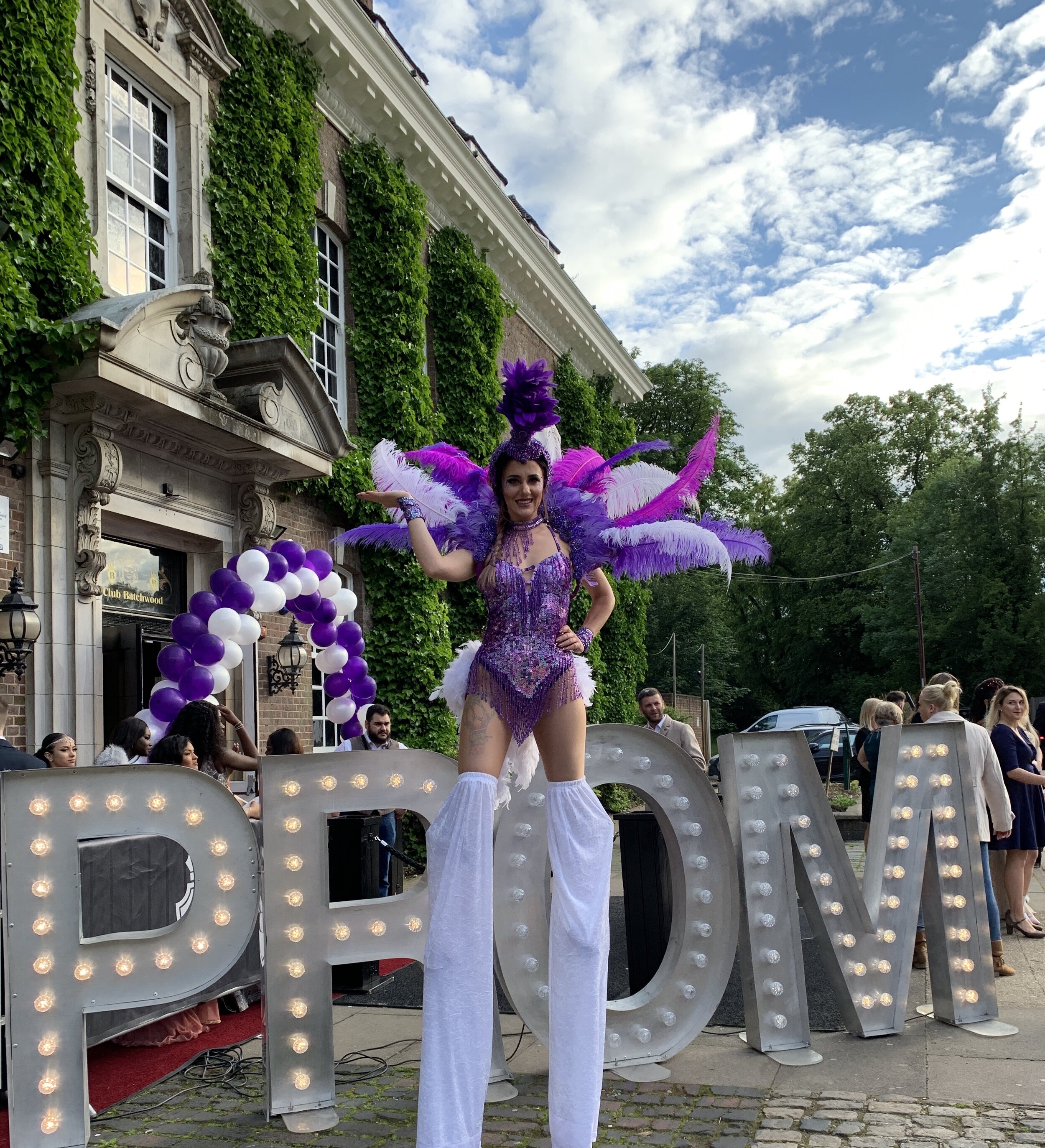 Stilt walkers performing at event