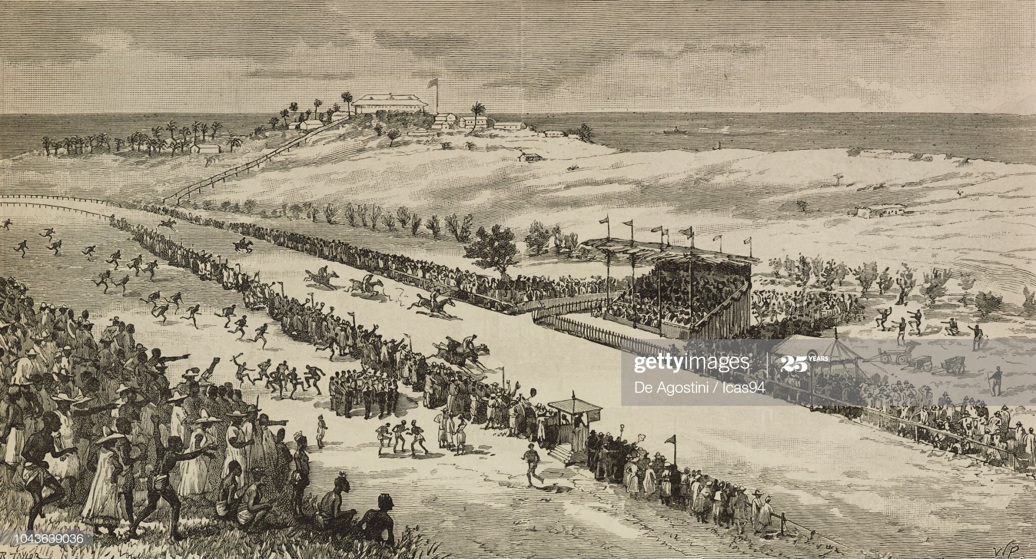 Race for the Brandford Cup, Horse-Racing at Accra, on the Gold Coast, Ghana, engraving from The Illustrated London News, volume 97, No 2685, October 4, 1890 - stock illustration.jpg