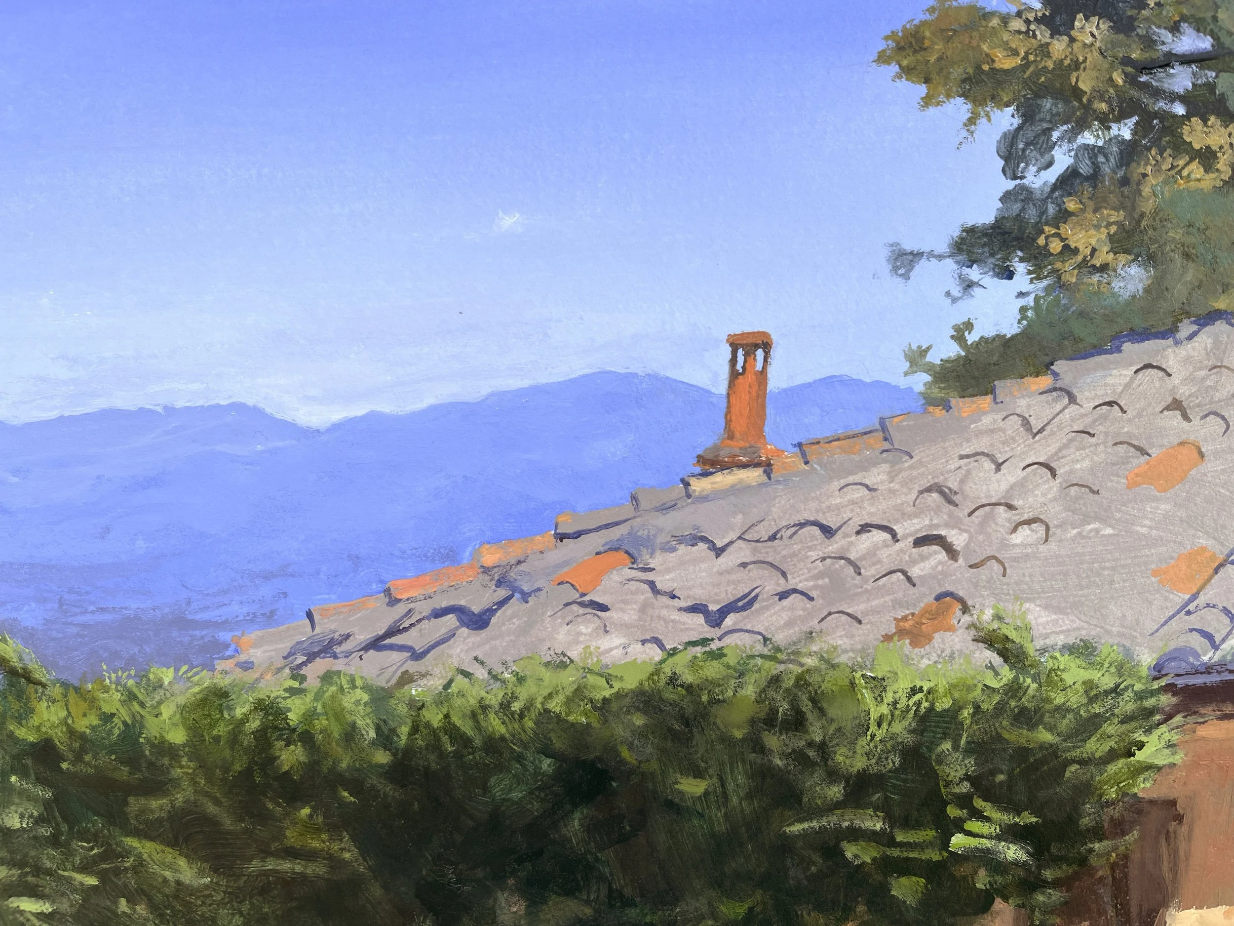 Capitignano, Casetta Roof, Acrylic on Paper. 12" x 9" $300