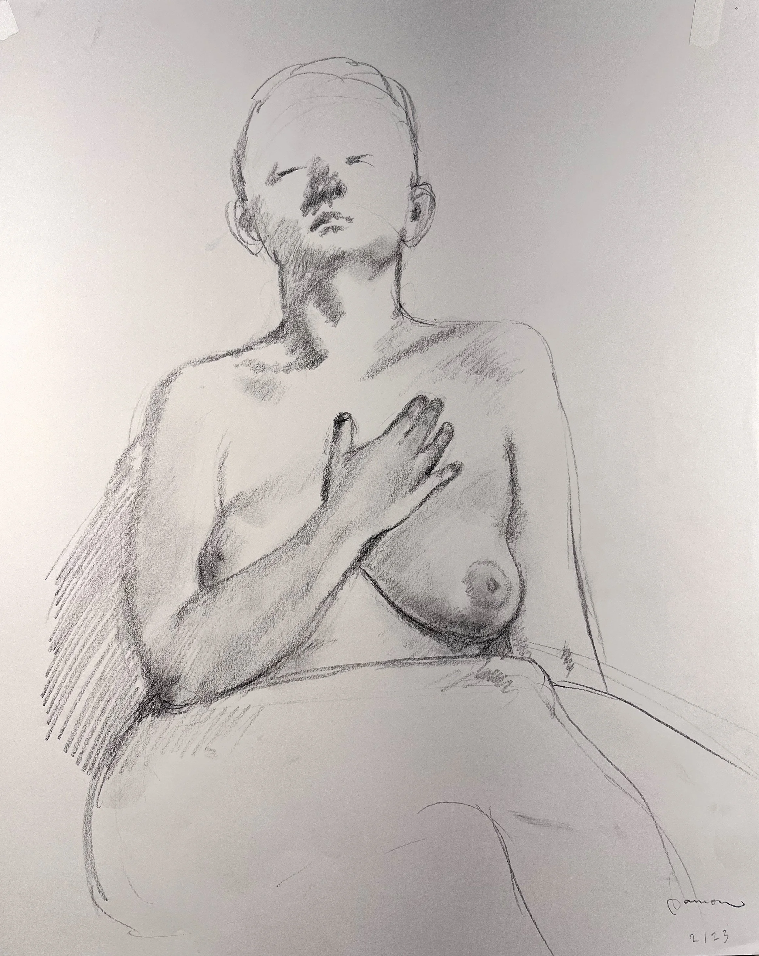 Rose with Hand on Chest, graphite. 14" x 17" $90