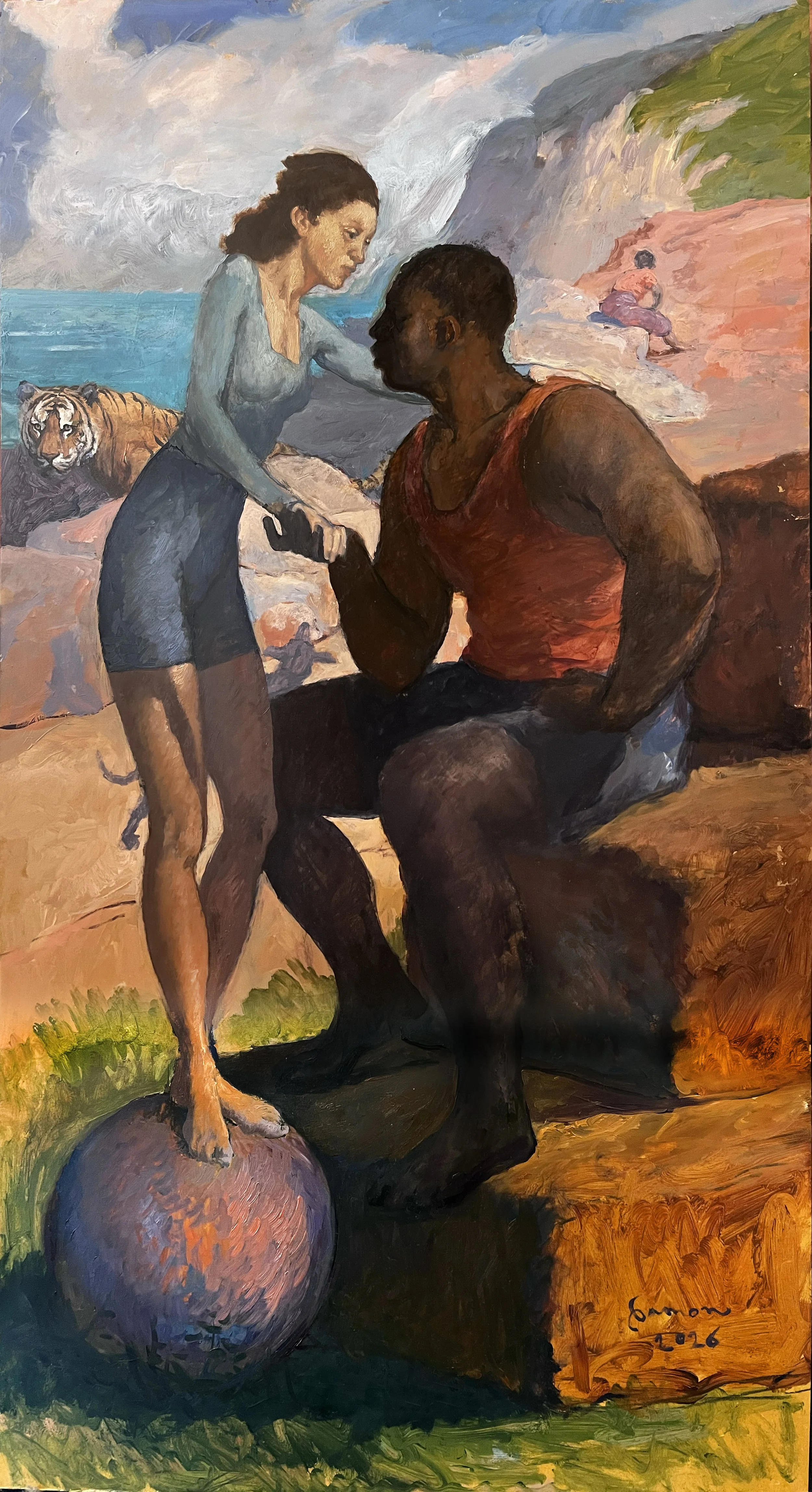 Girl on the Ball, Acrylic and Oil on Panel. 44" x 24" $2200