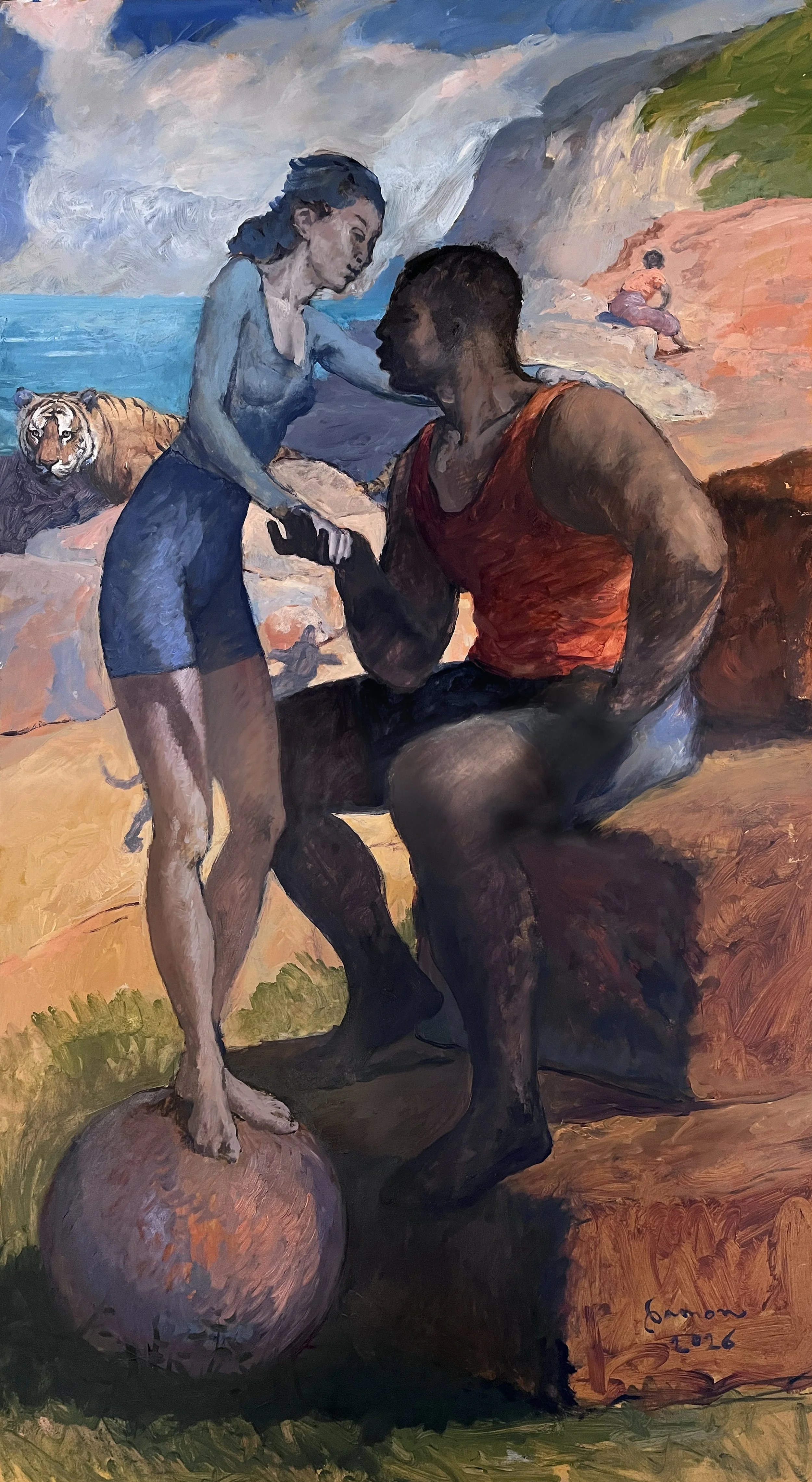 Girl on the Ball, Acrylic and Oil on Panel. 44" x 24" $2200
