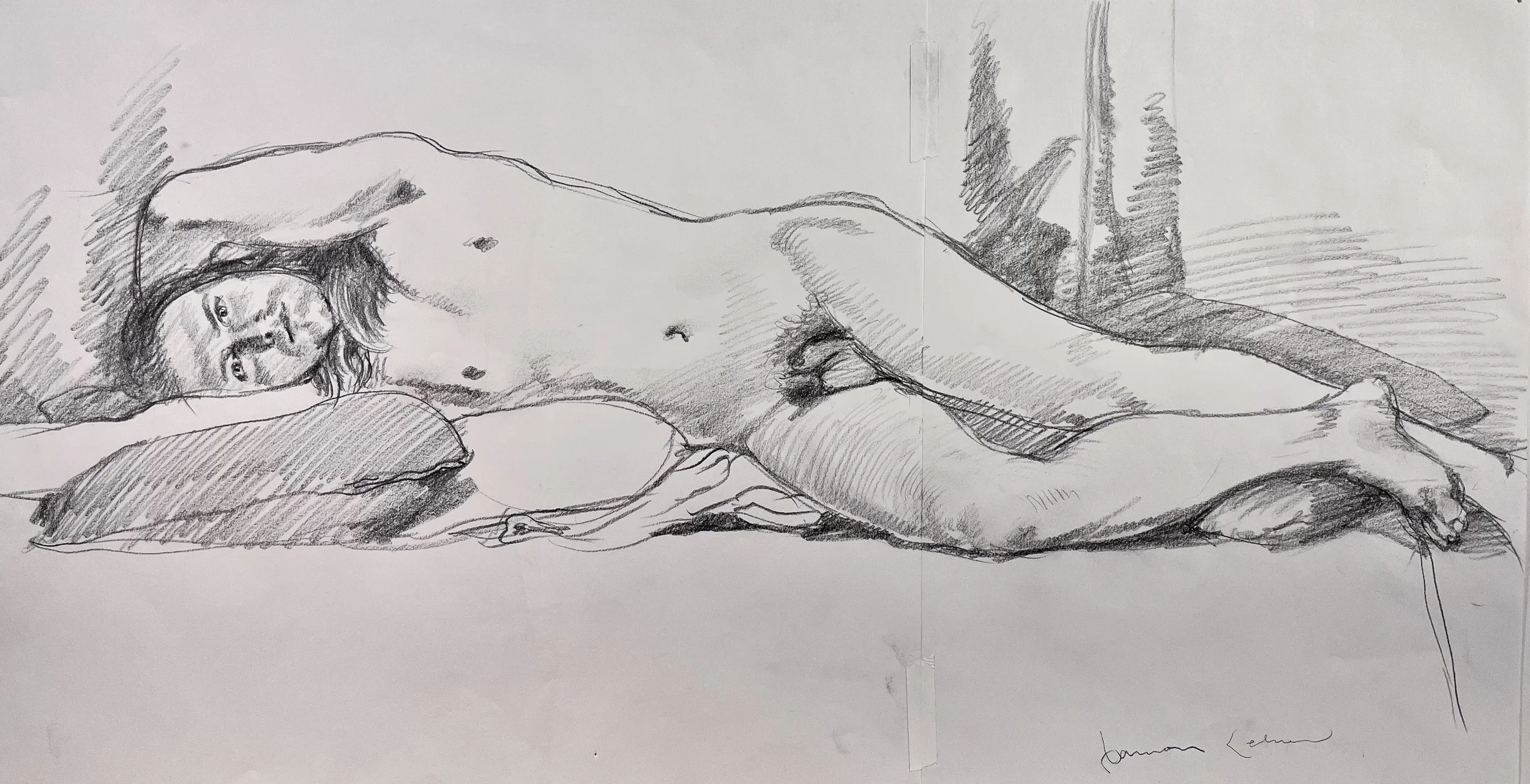 Young Man on his Side, Graphite. 14" x 27" $180