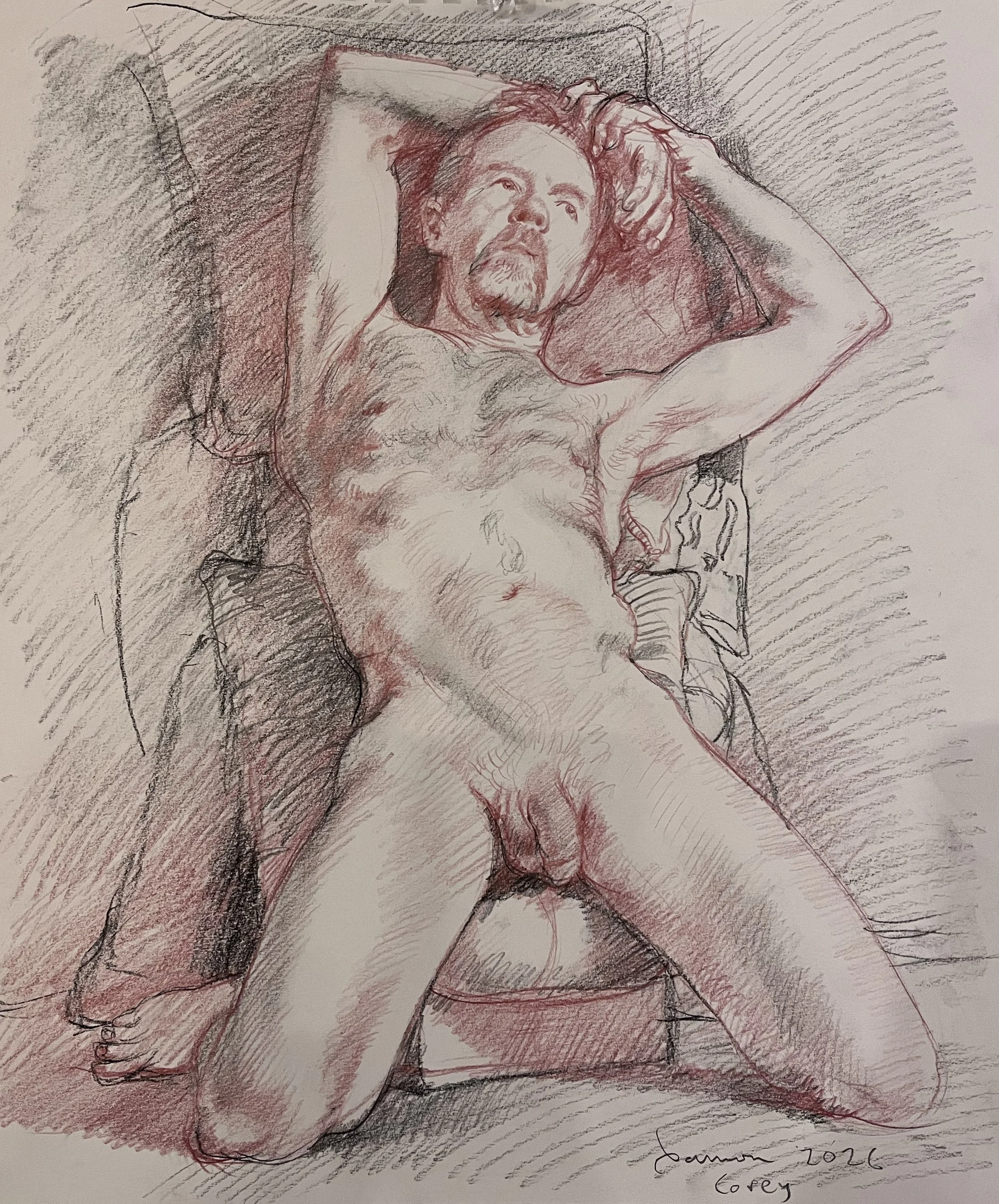 Corey Posing, Red and Black chalk. 14" x 17" $180