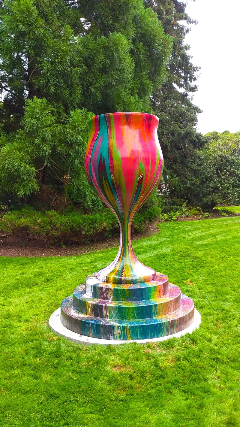 Completed sculpture on lawn