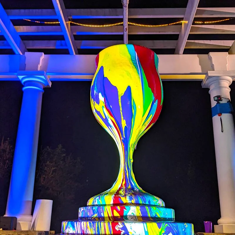 Overflowing Blessings sculpture at night