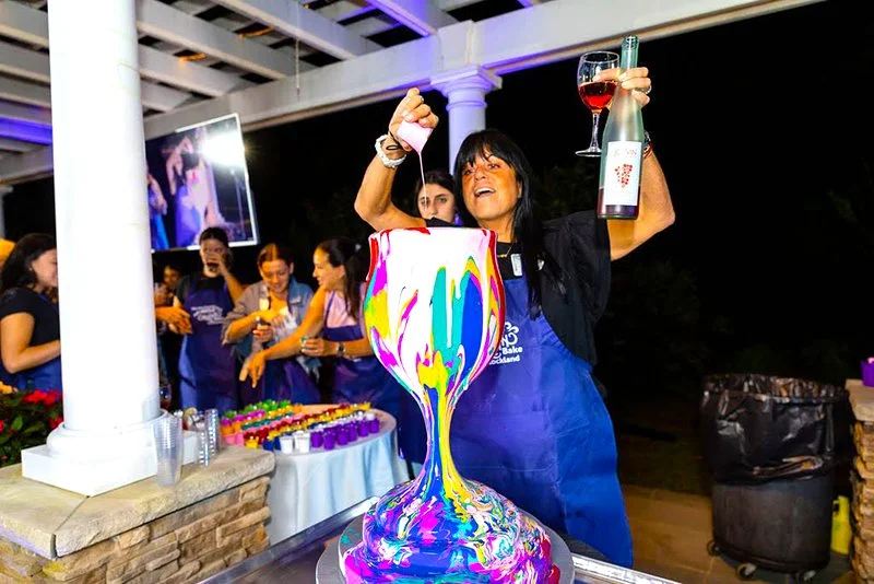 Celebration around the sculpture