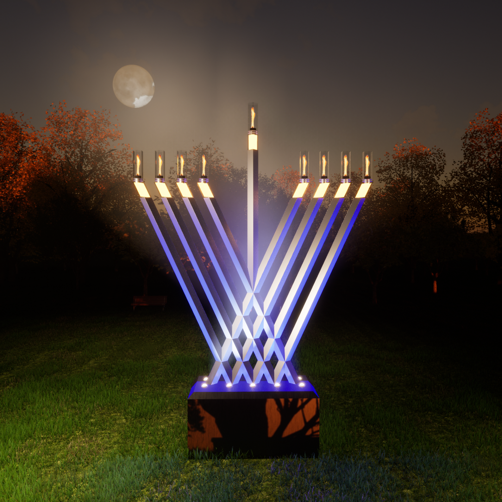 Concept render of a monumental menorah at night