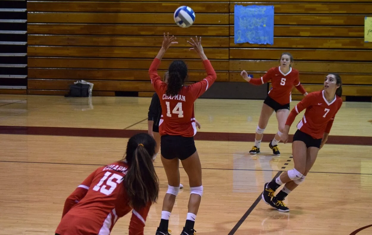 Chapman women’s volleyball team has won 13 games in a row, a streak that senior Eve Silverman attributes to a change in team composure on the court. Panther Archives