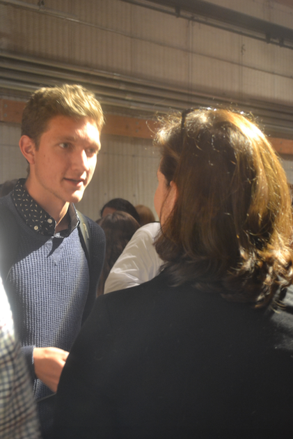 Junior film studies major Parker Danowski thanks panelist Hannah Minghella after the Women in Focus event April 8. Photo by Madeleine Caraluzzi.