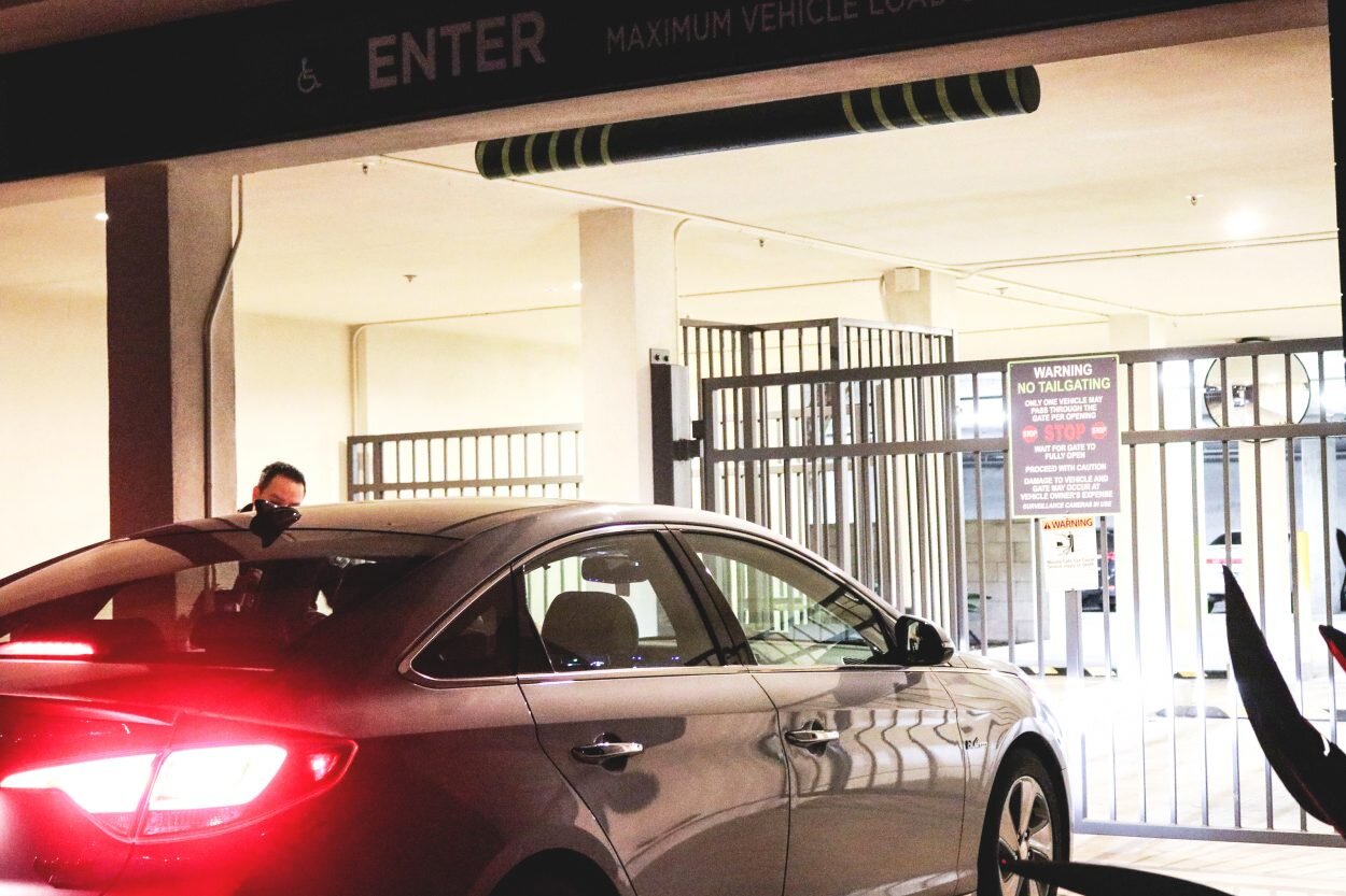 Public Safety stations officer at Chapman Grand gate after burglaries