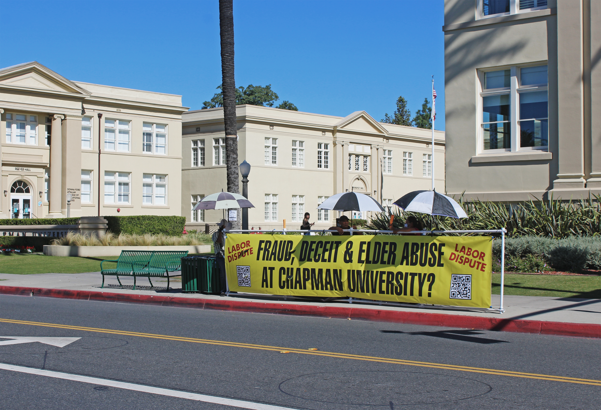Local carpentry union protests Chapman for allegedly undermining construction labor standards