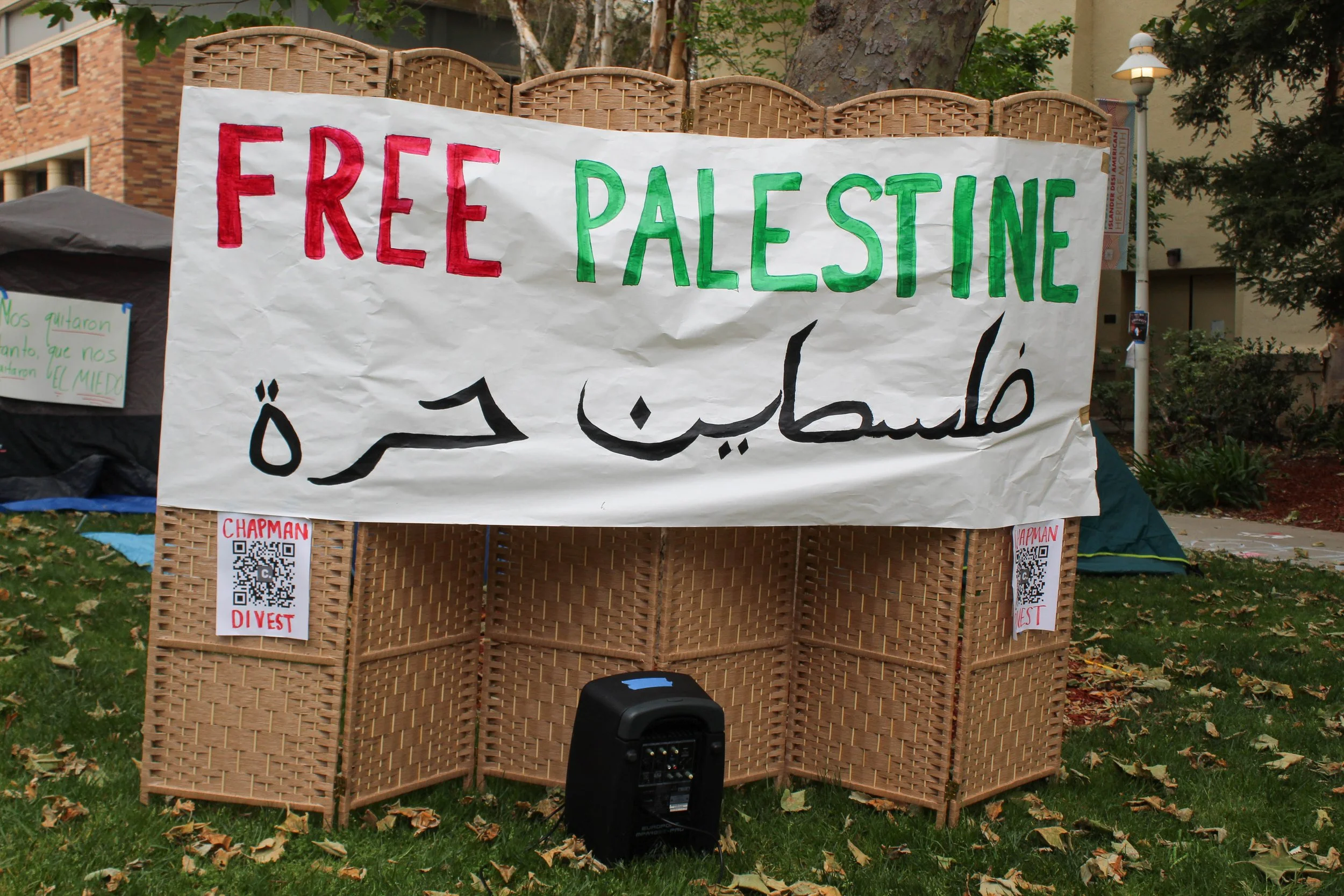    A sign displayed at the encampment on May 2. Photo by RENEE ELEFANTE, Editor-in-Chief   