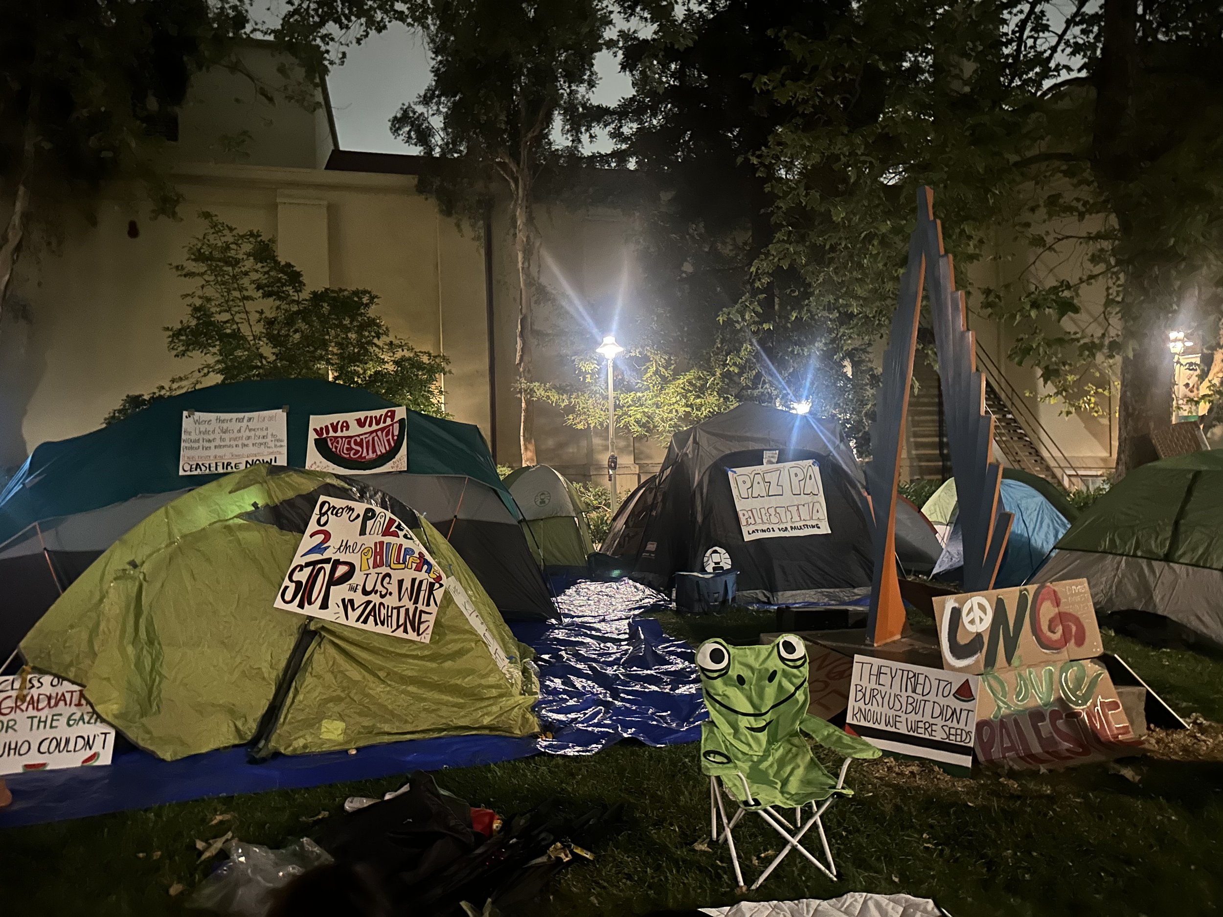    Student protestors stayed on campus over the weekend and added more posters to their display. Photo by JIYA KATHURIA, Politics Staff Writer   