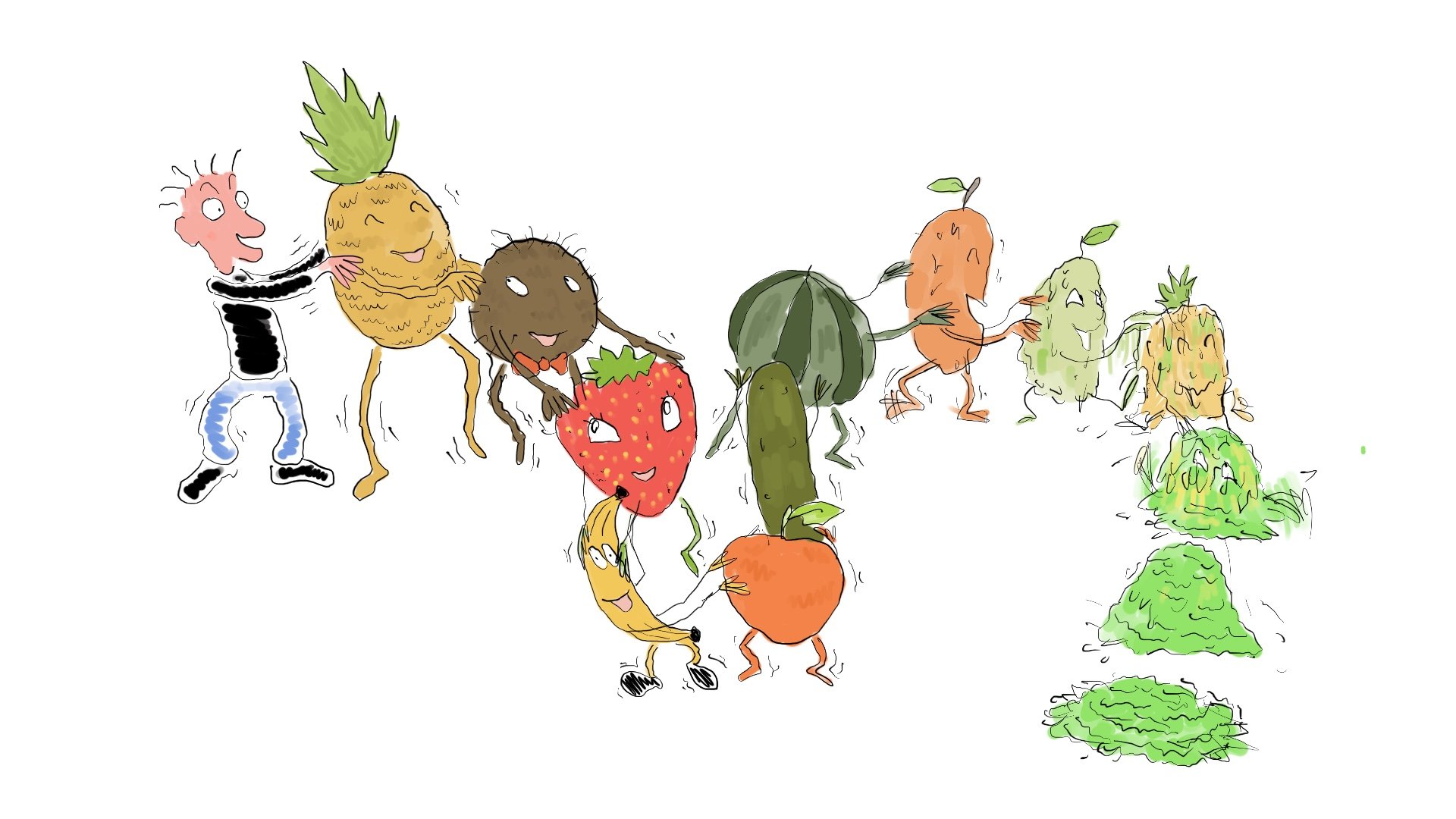 Cartoon of AI fruit love island