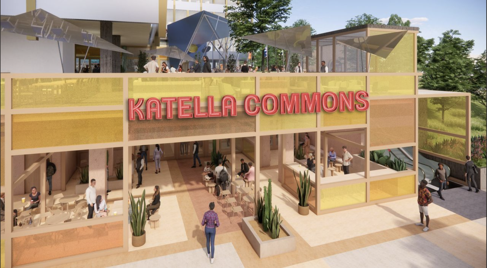 3D render of katella commons, a diverse cafeteria planned for OCVIBE