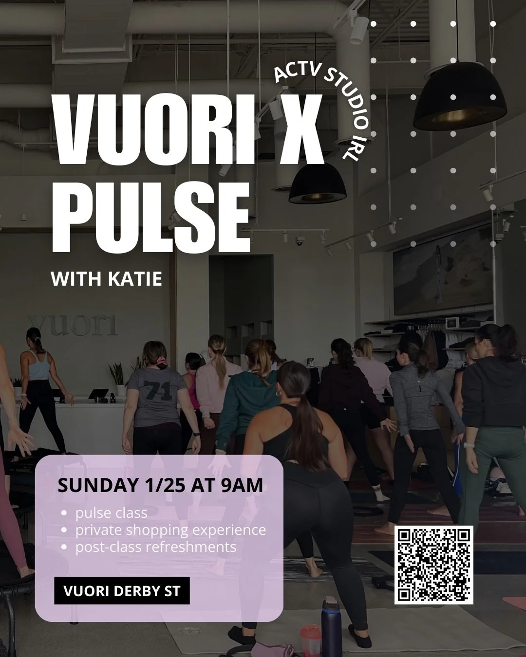 Epic Sunday energy, activated ✨
Bounce. Lift. Shop. Repeat.
Start your Sunday strong with VUORI x PULSE at 9AM &mdash; sweat it out, sip something refreshing, then shop Vuori IRL 🖤
Come back (or stay rolling) for Bounce &amp; Lift at 10:30AM because