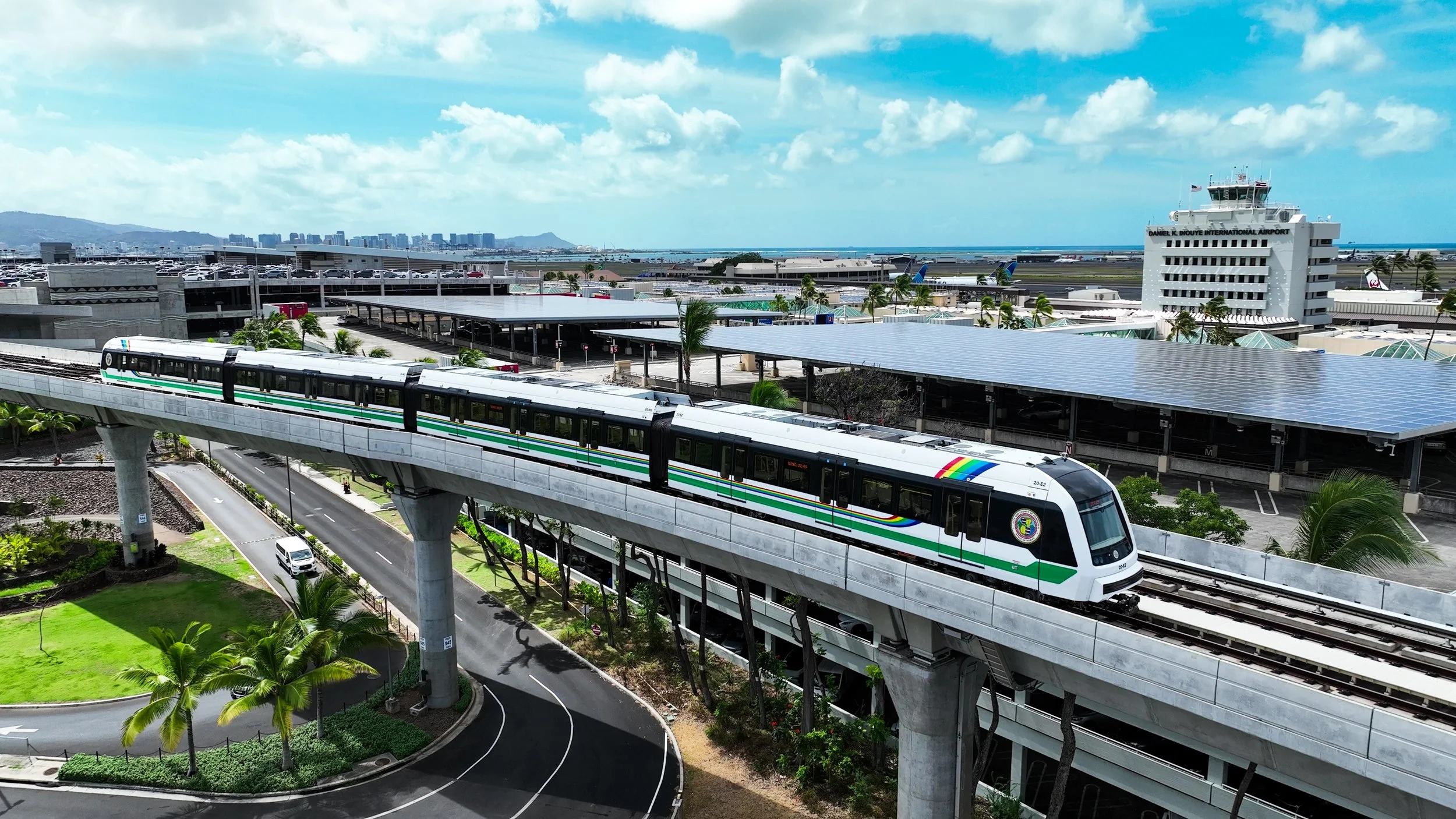  Skyline rail car heads to the airport on the Segment 2 system expansion. 