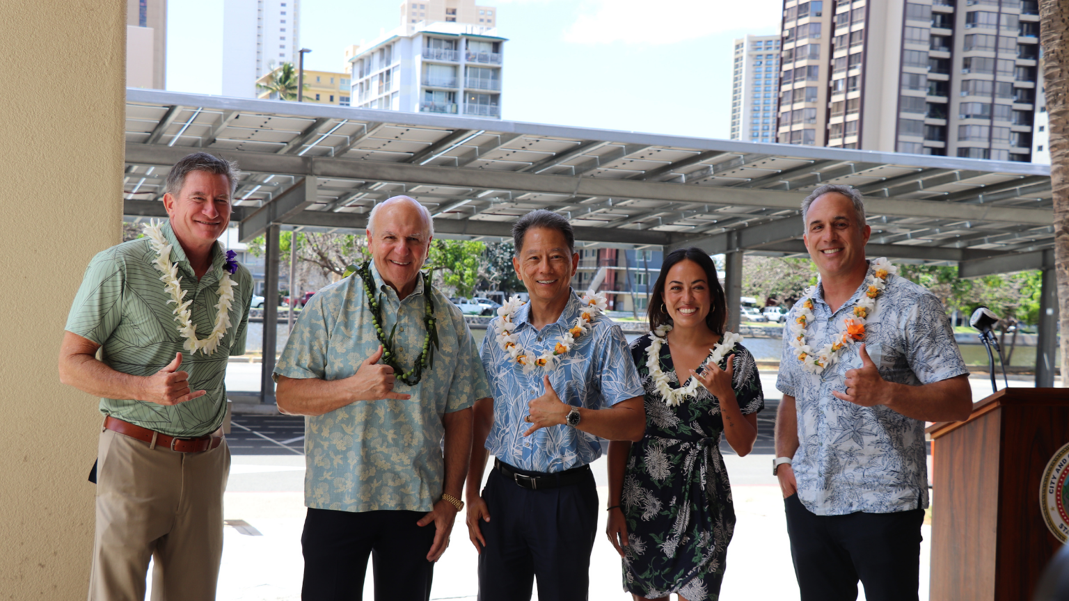  Mayor Blangiardi, Council Chair Tommy Waters, and partners bless the new solar PV at Ala Wai Golf Course. 