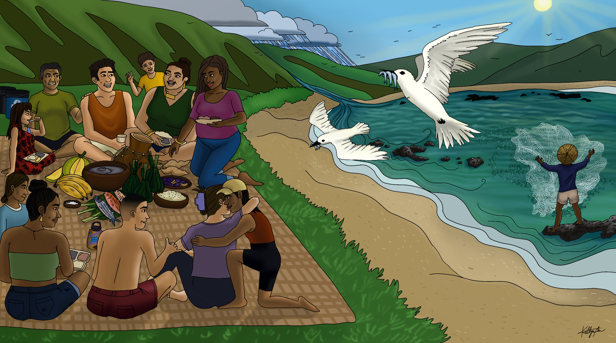 Pāʻina on the shore - Kealiʻi A.png